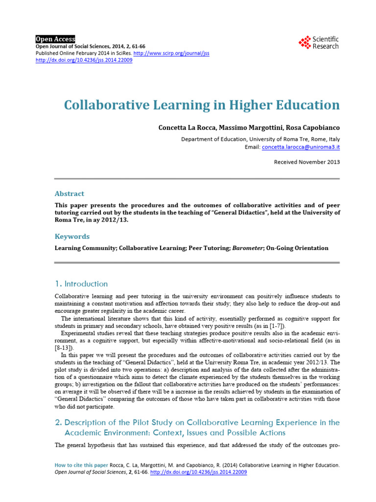 Collaborative Learning in Higher Education | PDF | Cartesian Coordinate ...
