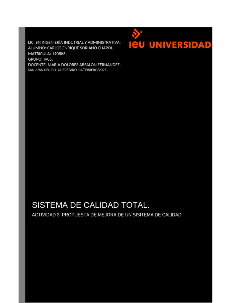 Propuesta de Mejora en Calidad Total | PDF | Sistema de manejo de ...