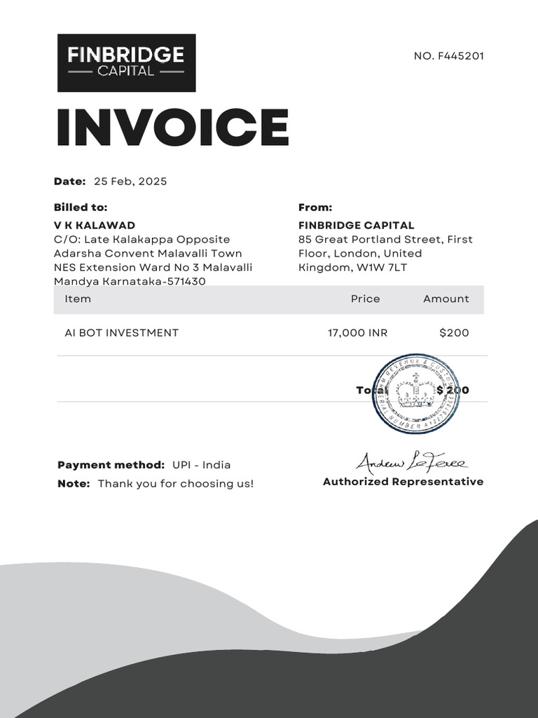 AI Bot Investment Invoice F445201 | PDF