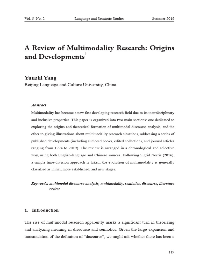 Multimodality Research Review 1994-2019 | PDF | Semiotics | Linguistics