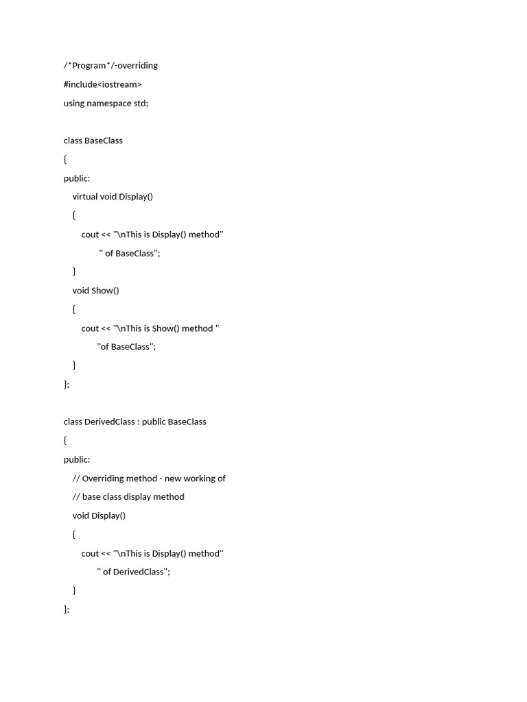 C++ Method Overriding Example | PDF