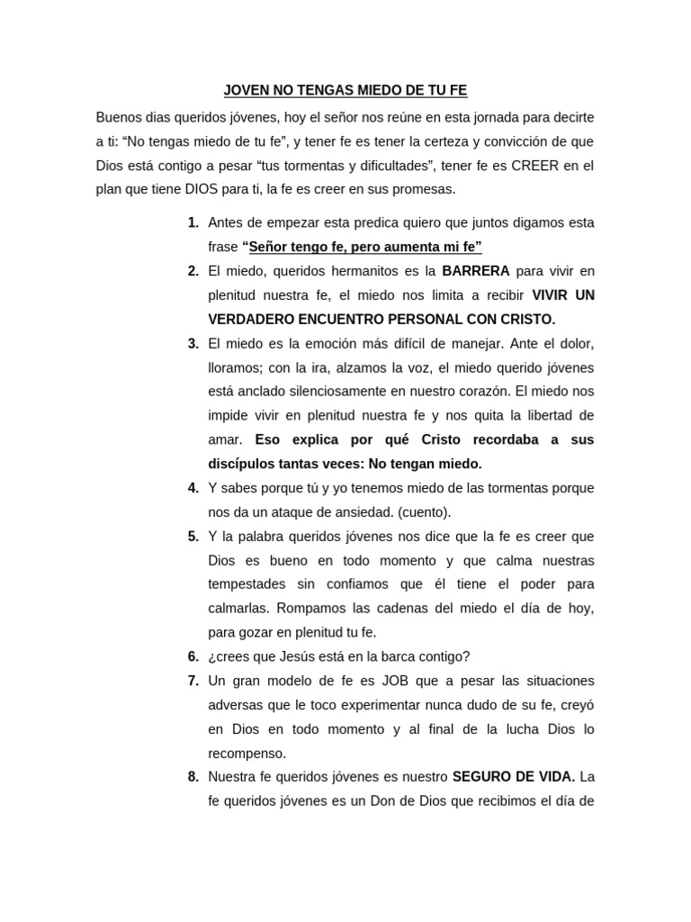 Joven No Tengas Miedo de Tu Fe | PDF | Fe | Cristo (título)