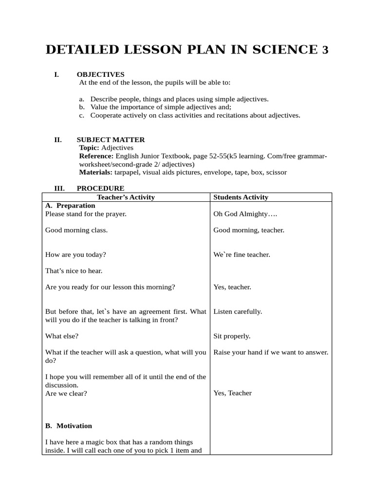 Detailed Lesson Plan in English 2 Docs | PDF | Learning | Human ...