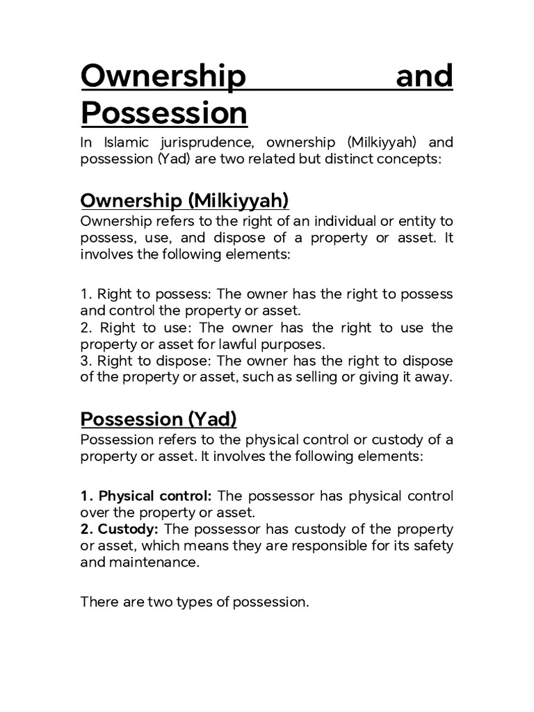 Islamic Ownership and Possession Explained | PDF | Property | Ownership