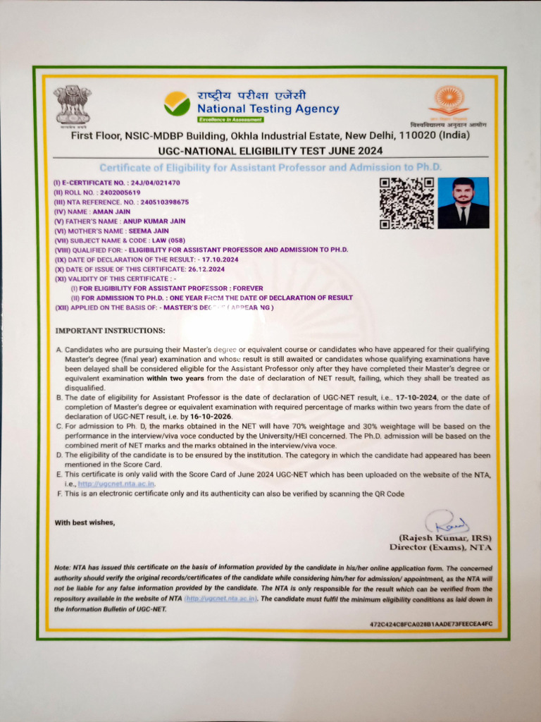 UGC NET Certificate | PDF