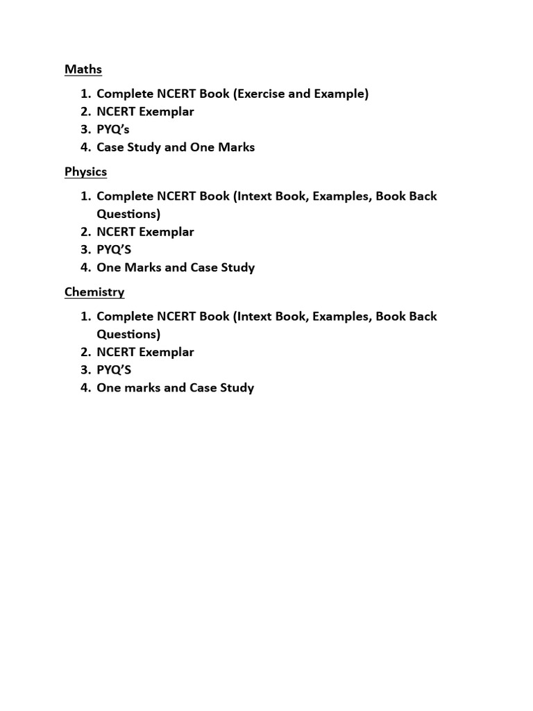 NCERT Study Resources for Maths, Physics, Chemistry | PDF