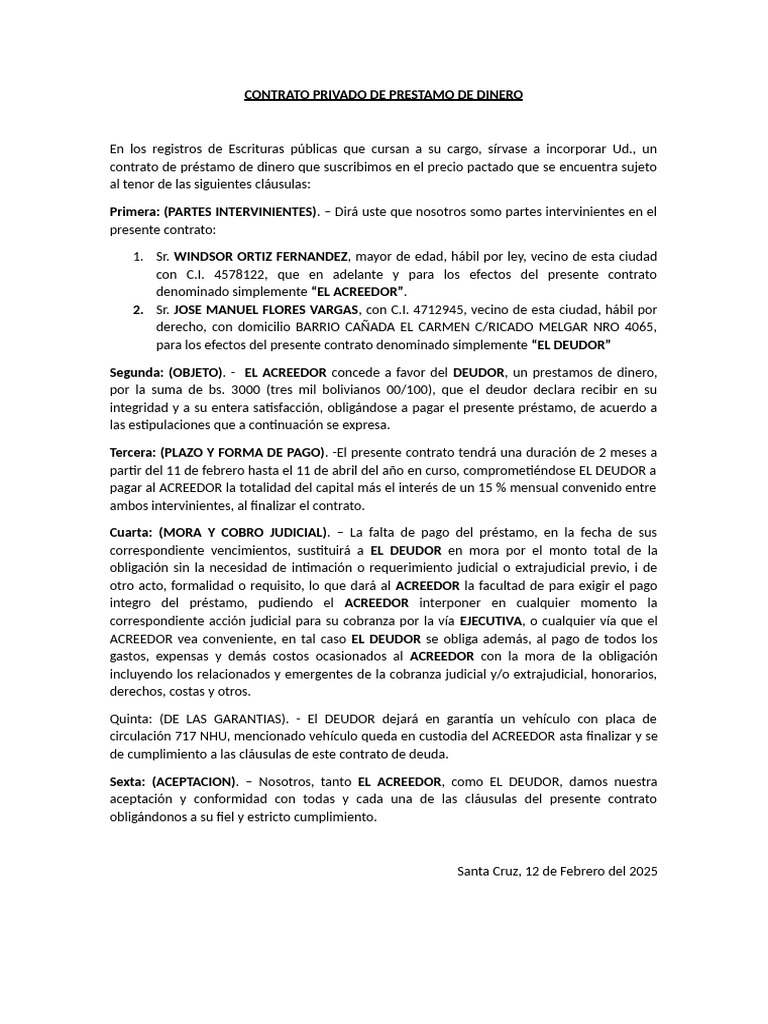 Contrato de Préstamo de Dinero 2025 | PDF | Pagos