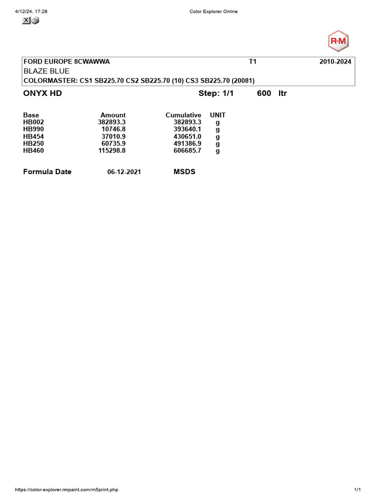 Blaze Blue Color Formula Overview | PDF