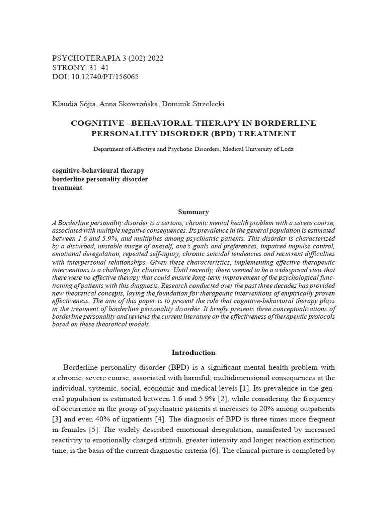 Cognitive Behavioral | PDF | Borderline Personality Disorder | Mental ...
