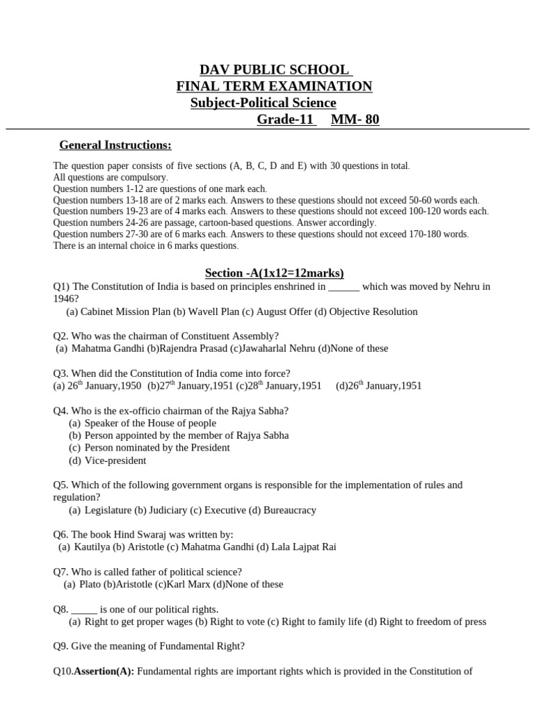 Grade 11 Political Science Exam Paper Pdf Government Governance