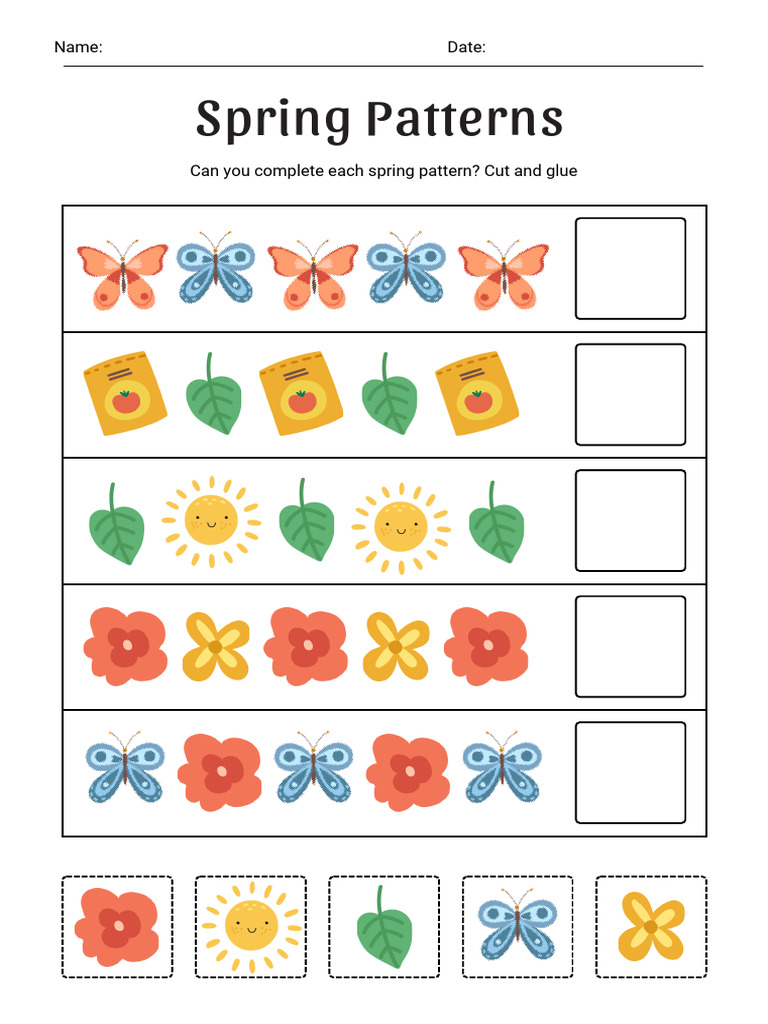 Spring Patterns Worksheet in Colorful Illustrative Style | PDF
