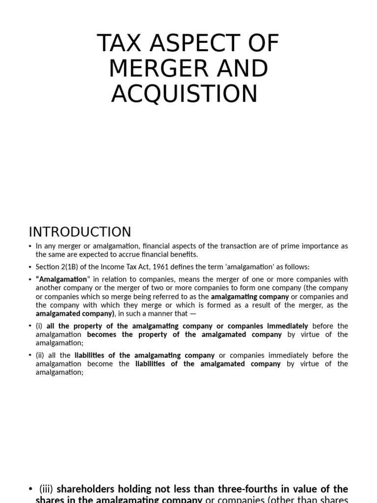 Tax Implications of Mergers & Acquisitions | PDF | Consolidation ...