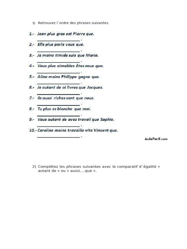 Exercices de comparatifs en français | PDF