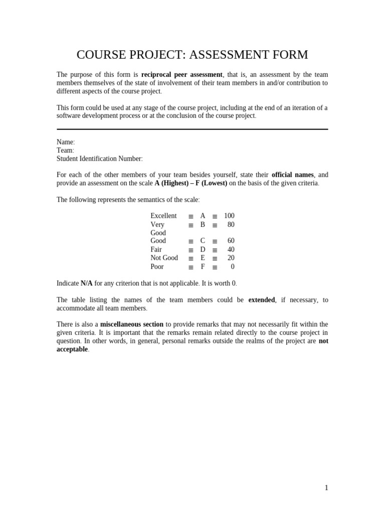 Course Project Assessment Form | PDF