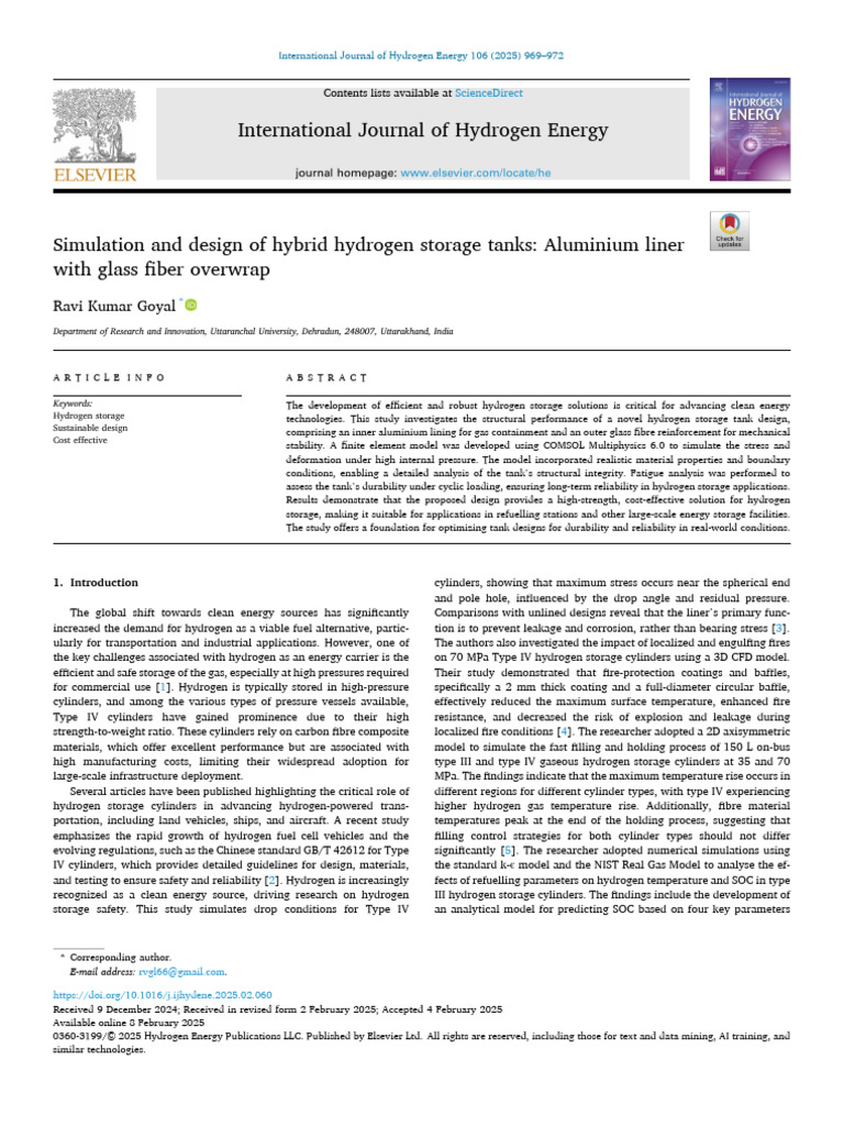 Simulation and Design of Hybrid Hydrogen Storage T - 2025 ...