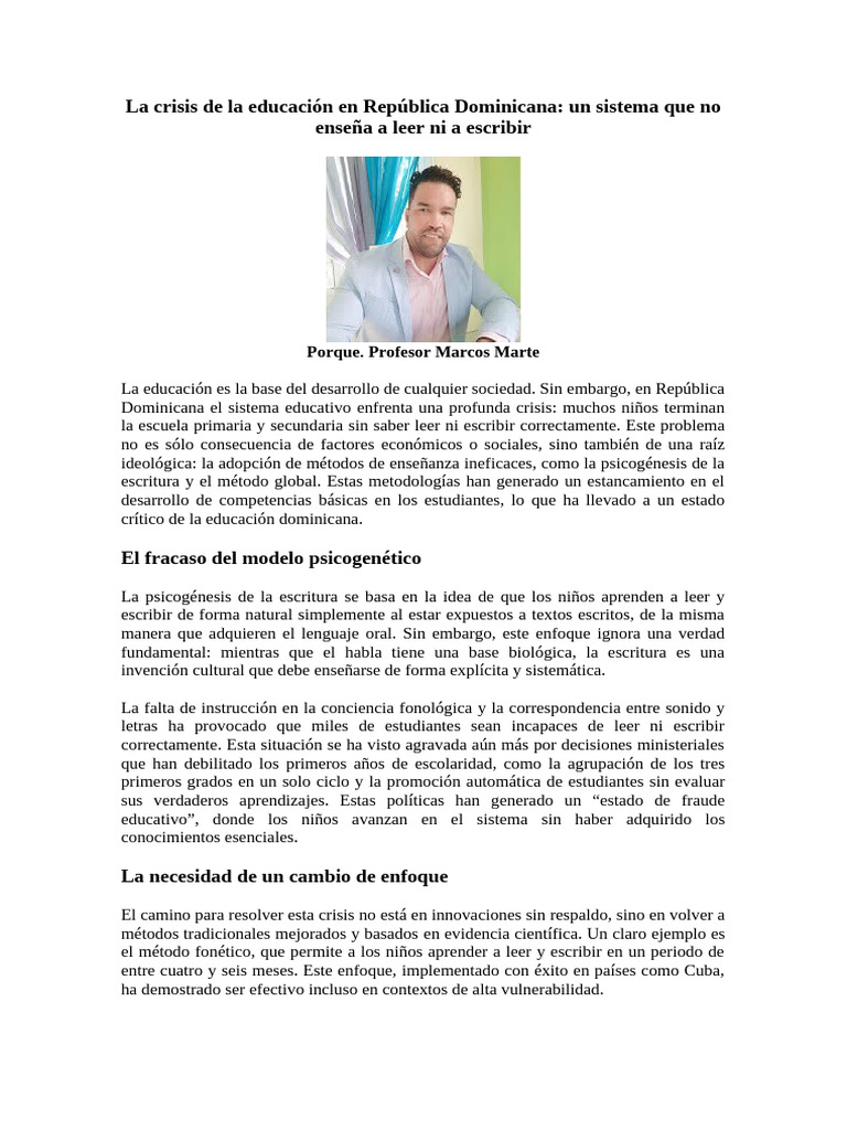 Crisis educativa en República Dominicana | PDF | Fónica | Literatura