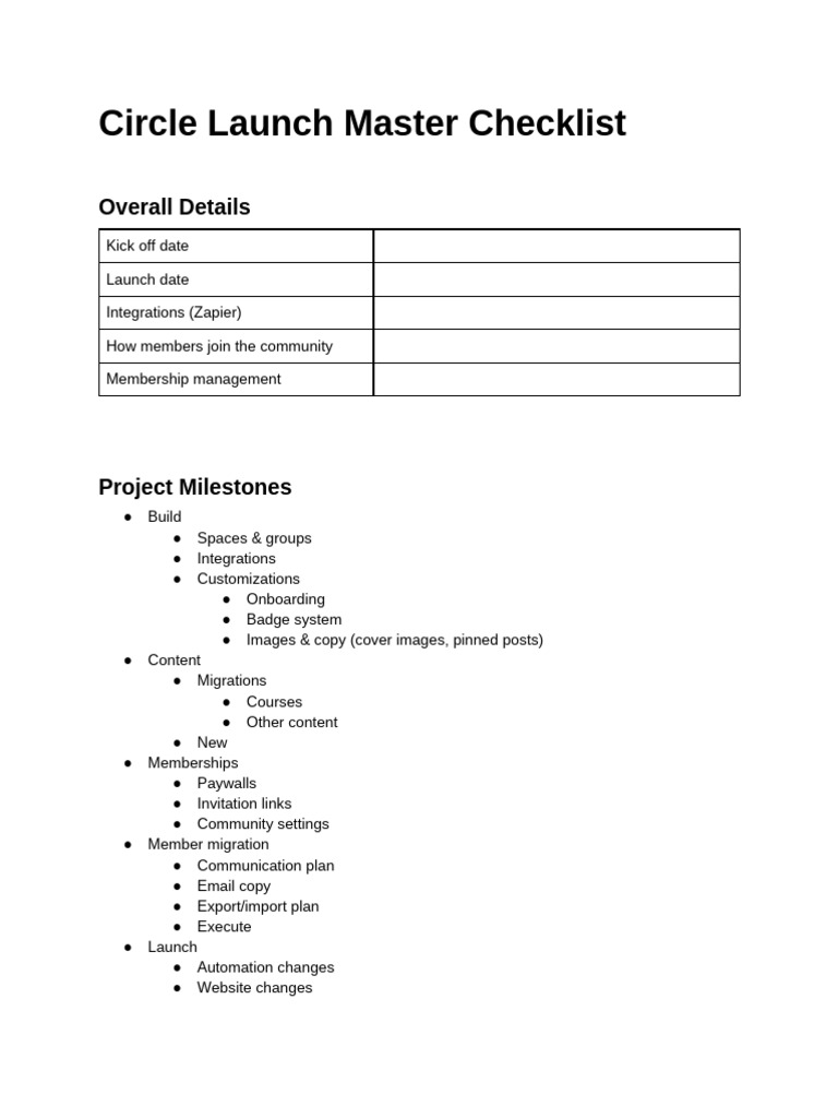 Circle Launch Master Checklist | PDF