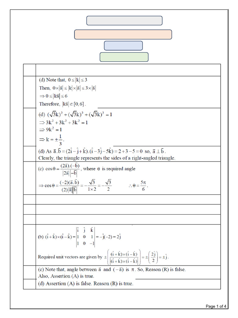 Class XII Mathematics Vectors Solutions | PDF
