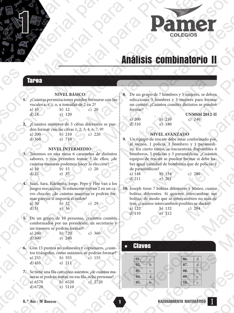 Ejercicios de Análisis Combinatorio y Probabilidades | PDF ...
