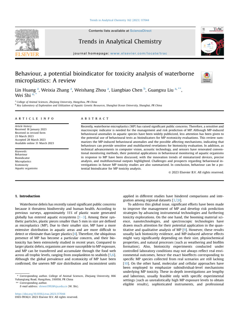 Behaviour, a potential bioindicator for toxicity analysis of waterborne ...