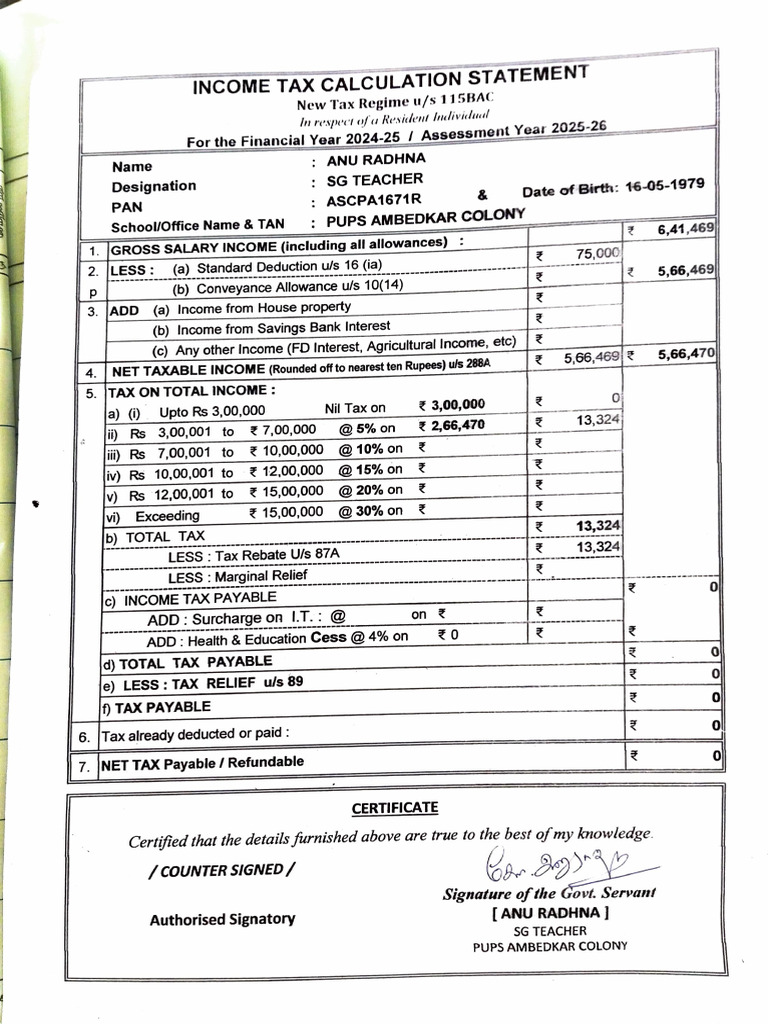 Income Tax Calculation FY 2024-25 | PDF | Taxes | Wealth