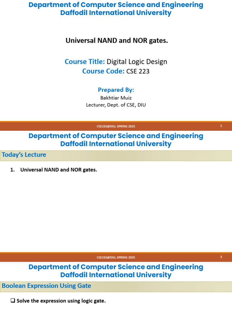 Universal NAND and NOR Gates Explained | PDF | Logic Gate | Theoretical ...