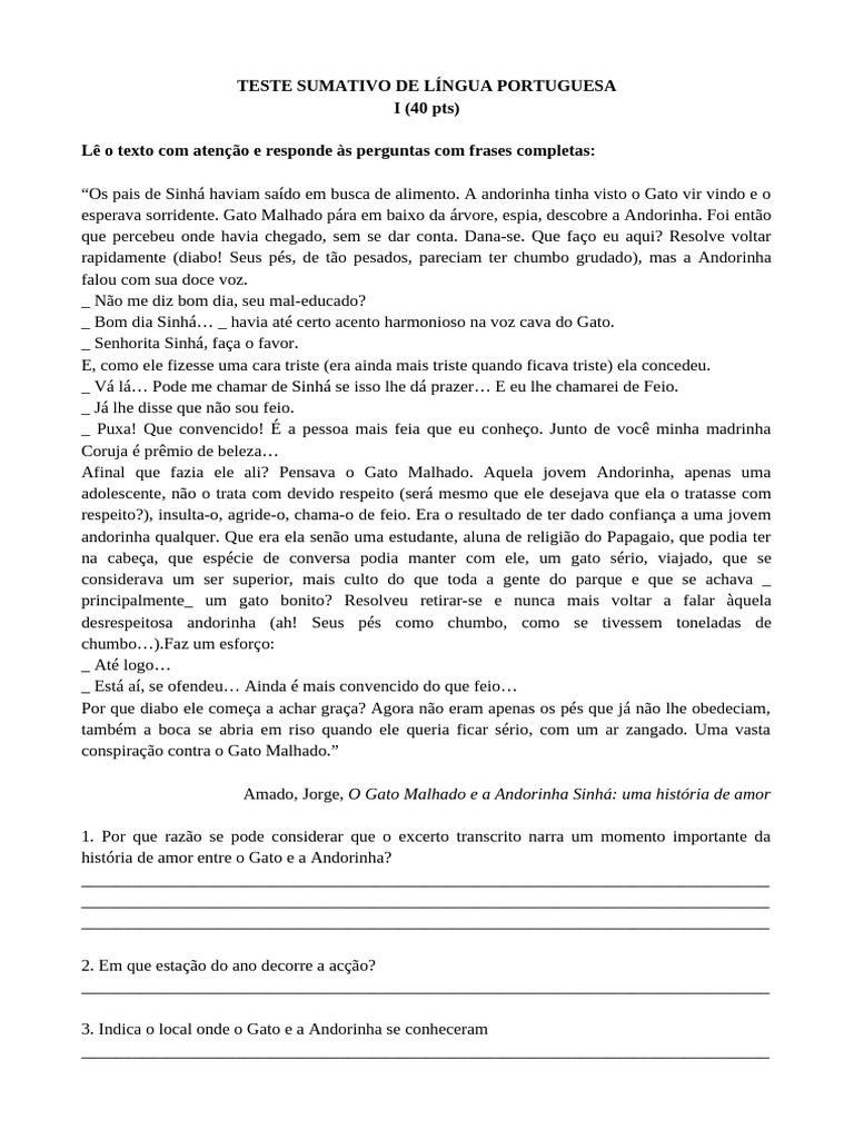 Gato Malhado e Andorinha Sinhá: Análise | PDF | Gatos