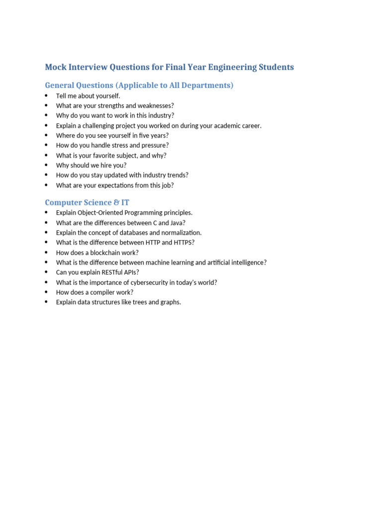 Computer Science Mock Interview Guide | PDF