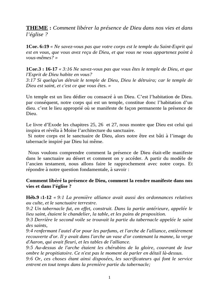 Libérer la Présence de Dieu en Nous | PDF | Tabernacle | Doctrines et ...