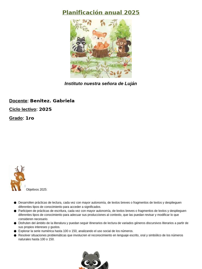Planificación Anual 2025 - 1er Grado | PDF | Escritura | Comunicación ...