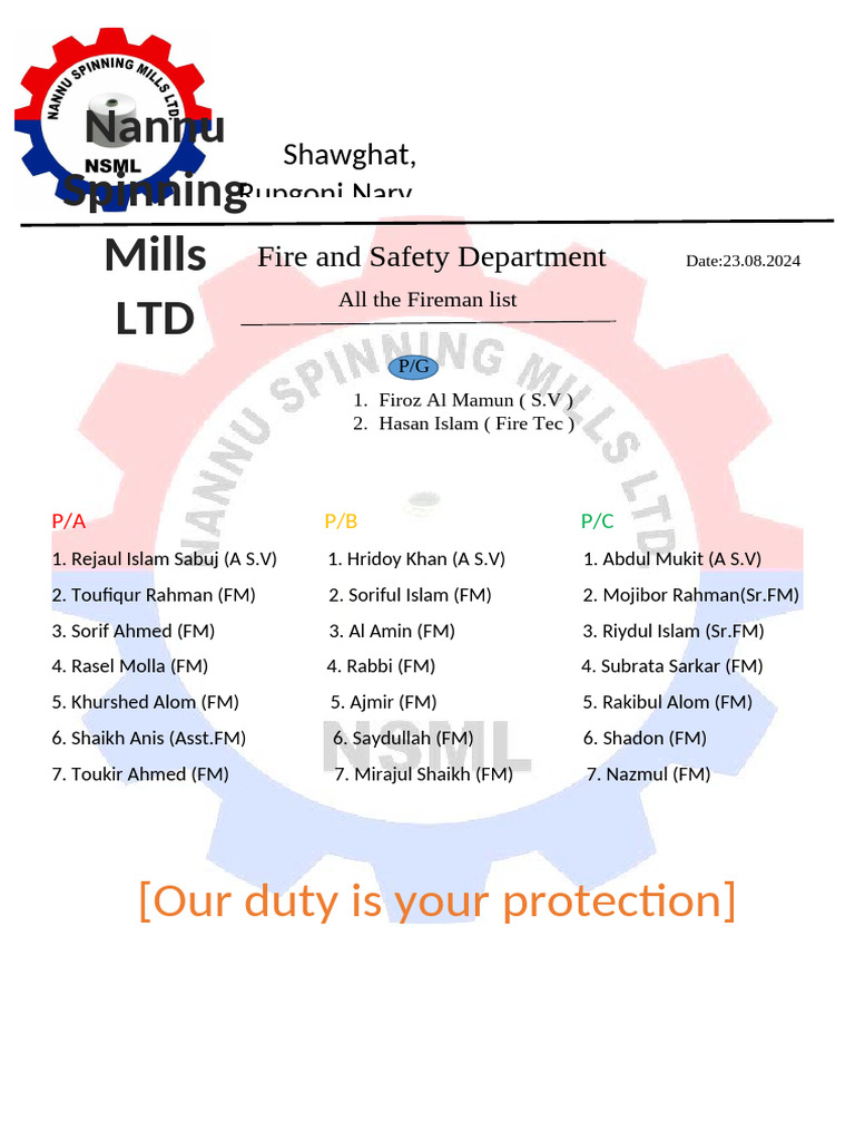 Fireman Roster - August 2024 | PDF