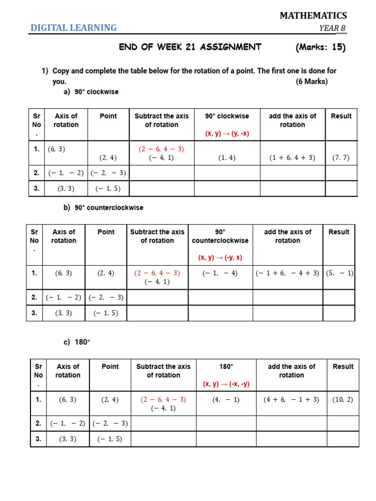 YR 8.MATH - LESSON 85.assign 76 | PDF | Rotation | Shape