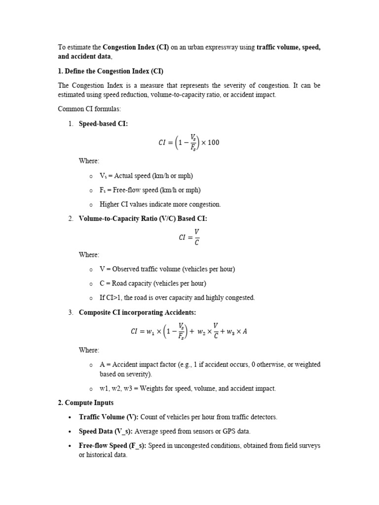 Congestion Index Formulas and Analysis | PDF | Traffic Congestion ...
