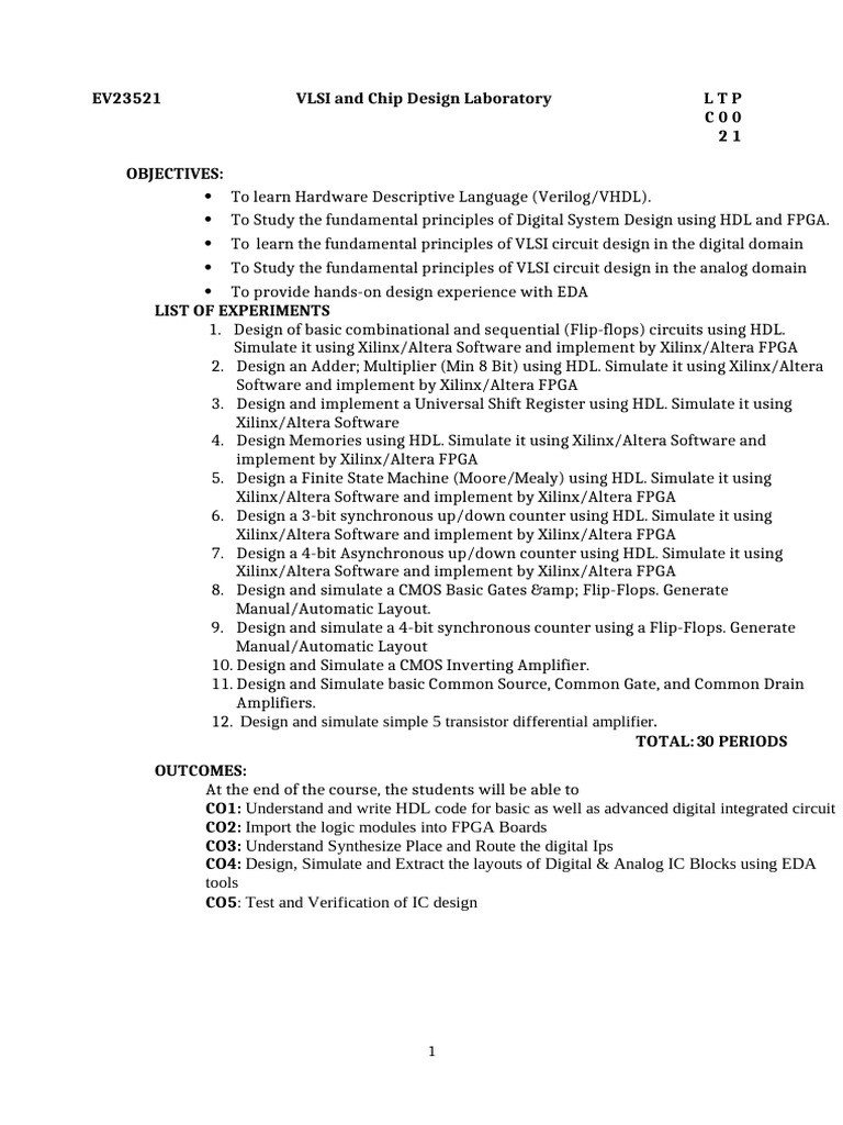 VLSI and HDL Design Laboratory Course | PDF | Hardware Description ...
