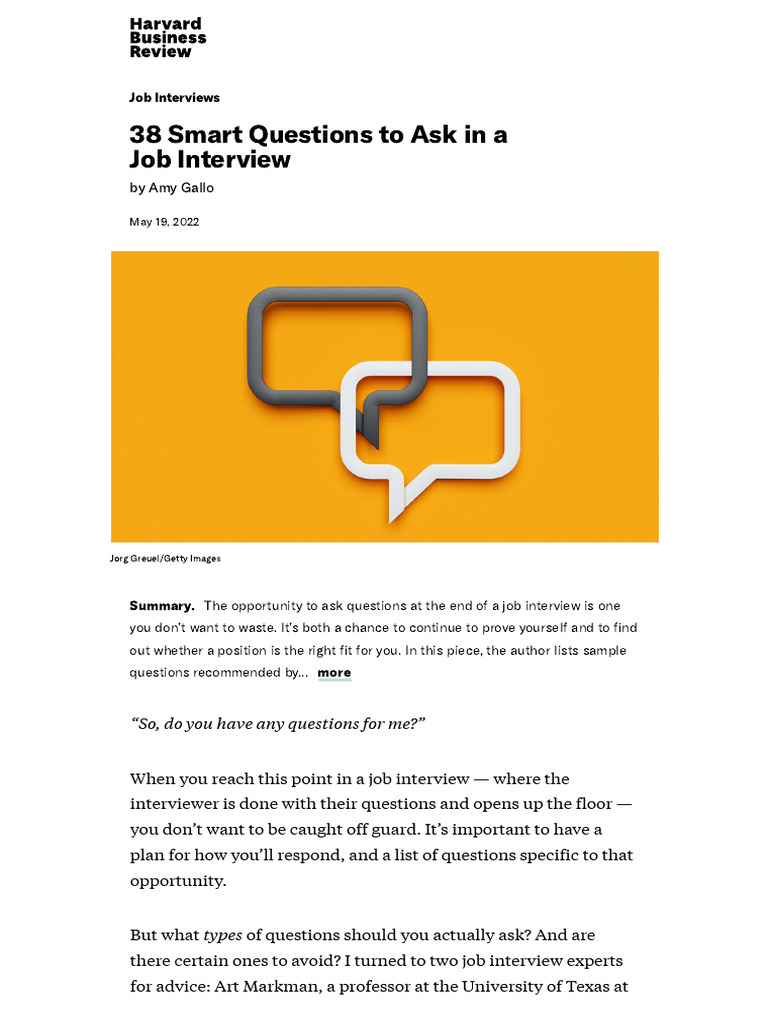 Smart Questions for Job Interviews | PDF | Job Interview | Human ...