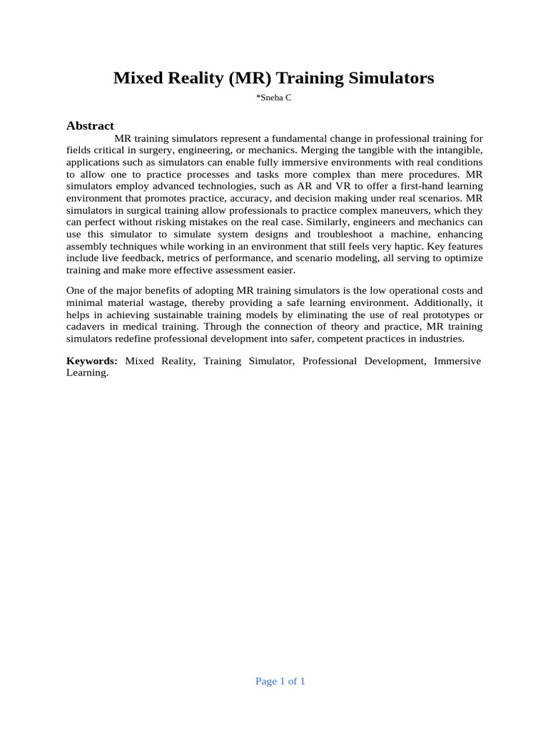 MR Training Simulators for Professional Development | PDF