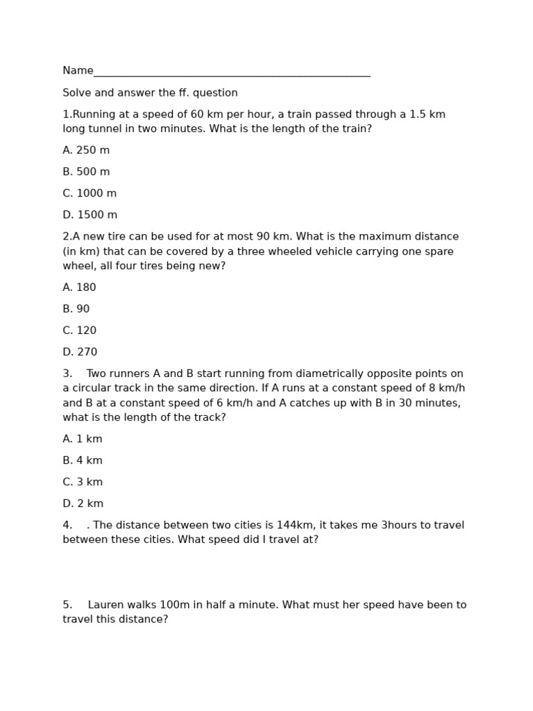 Worksheet Speed | PDF