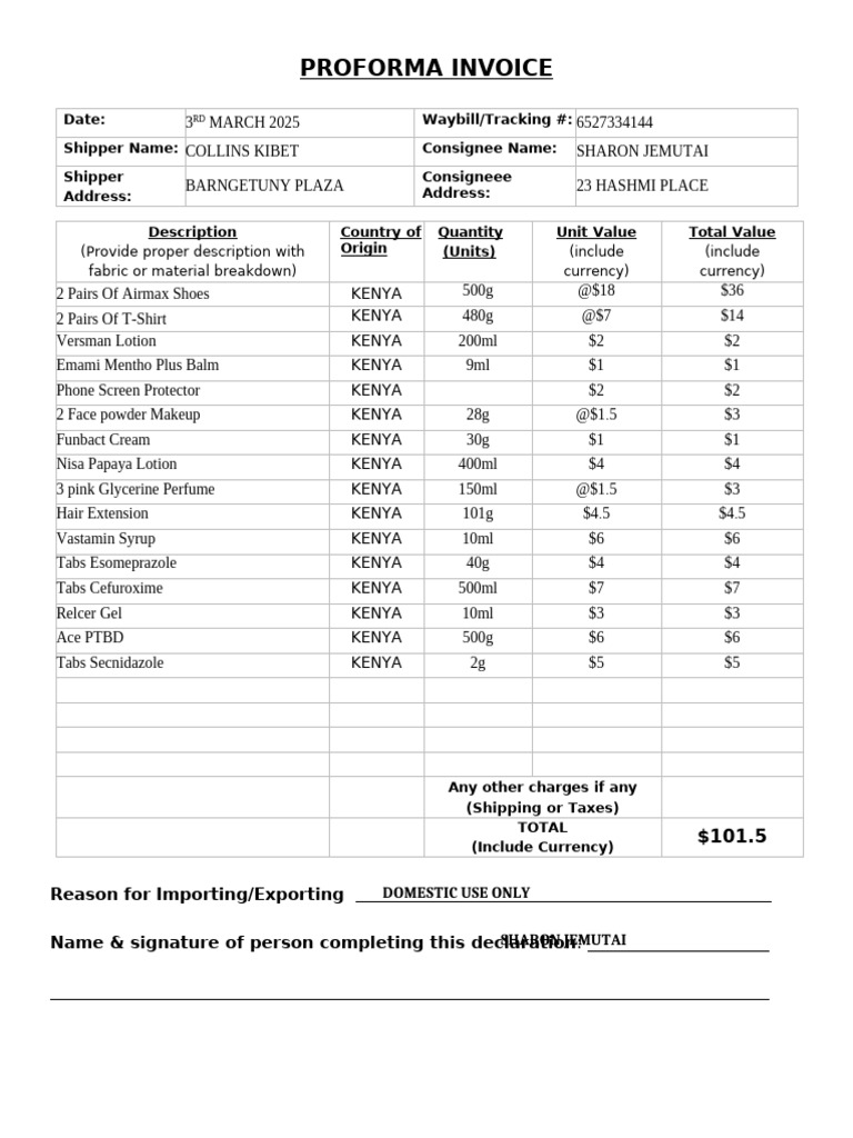 Proforma_Invoice | PDF | Cosmetics | Toiletry