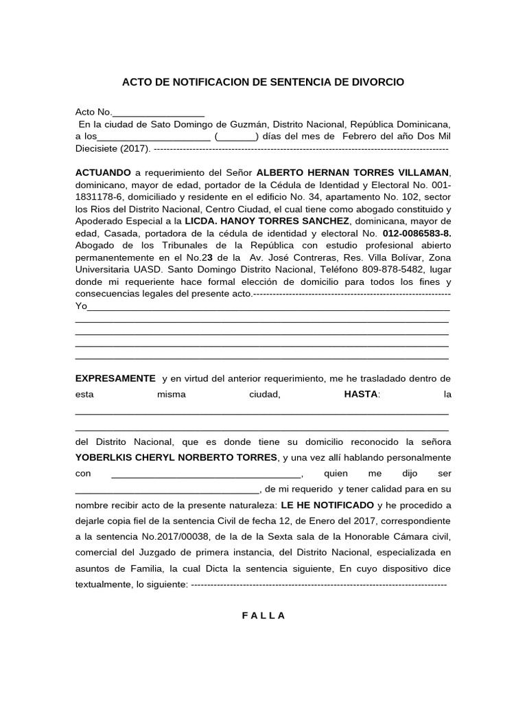 Notificación de Sentencia de Divorcio | PDF | Divorcio | Justicia