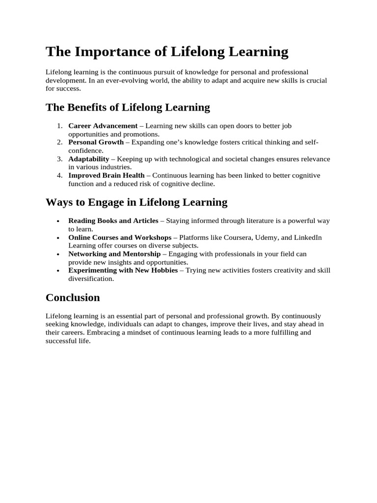 Lifelong Learning For Success Pdf