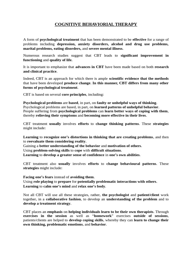 Cognitive Behaviorial Therapy | PDF | Cognitive Behavioral Therapy ...