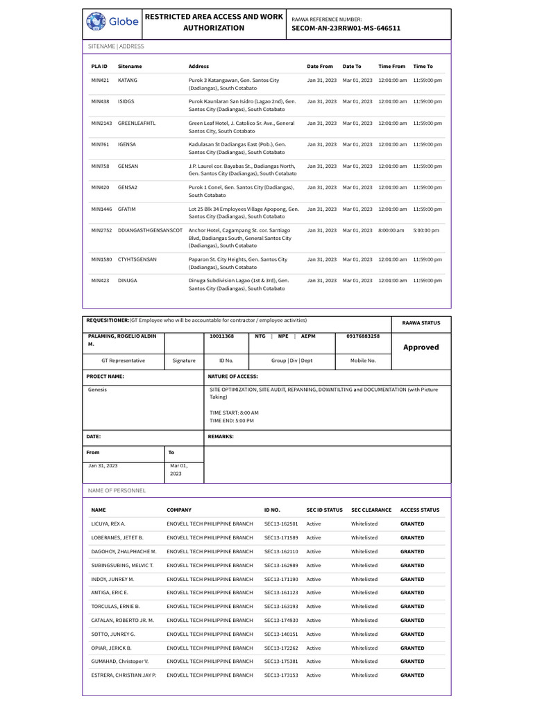 Restricted Area Access Authorization | PDF
