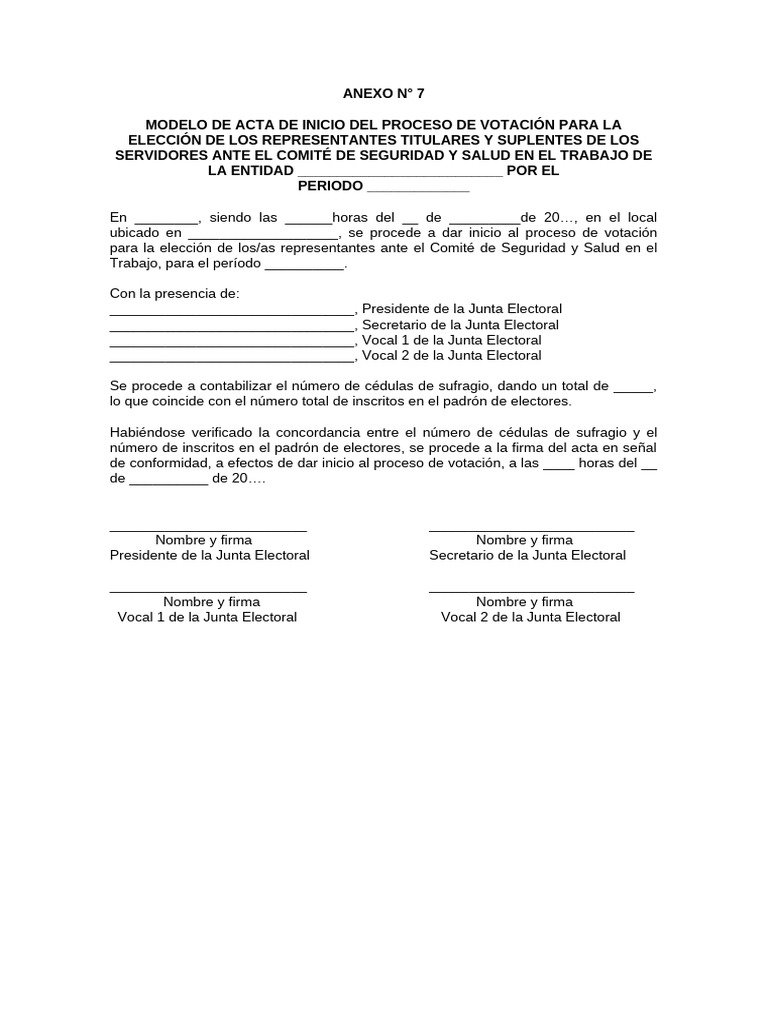 Anexo #07 - Modelo de Acta de Inicio de Proceso de Votación | PDF