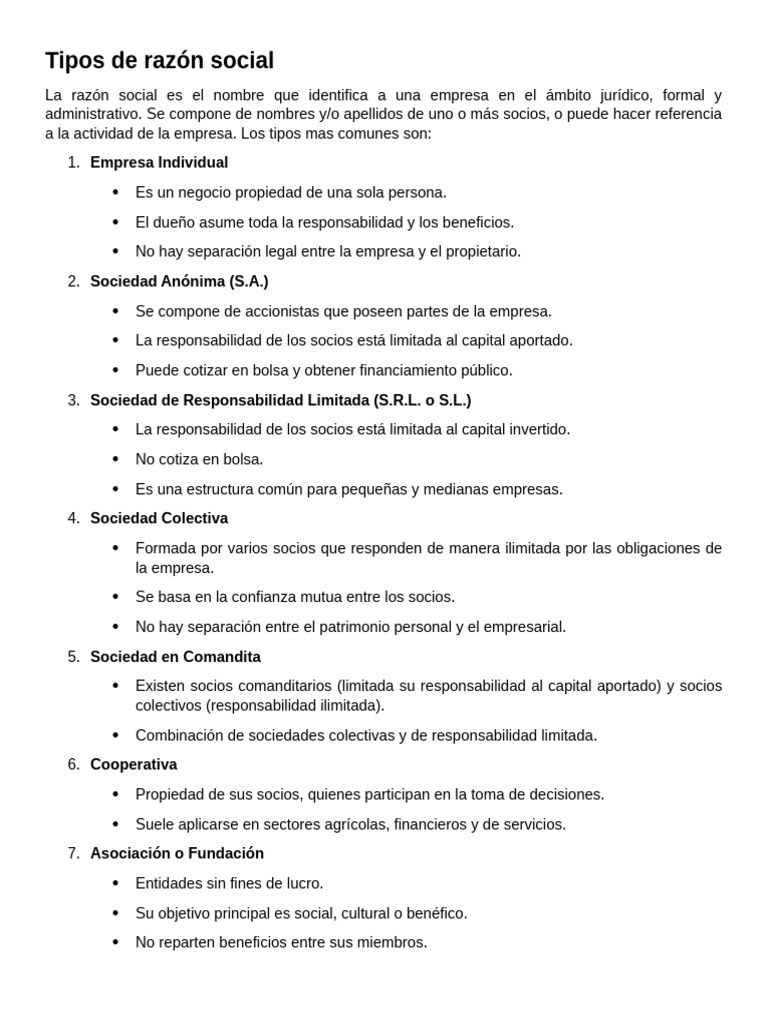 Tipos de Razã N Social | PDF | Business | Negocios económicos
