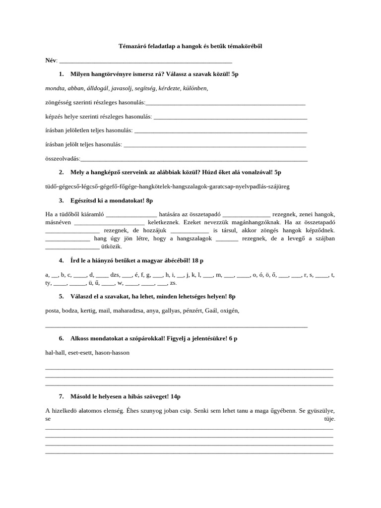Hangok És Betűk TZ | PDF
