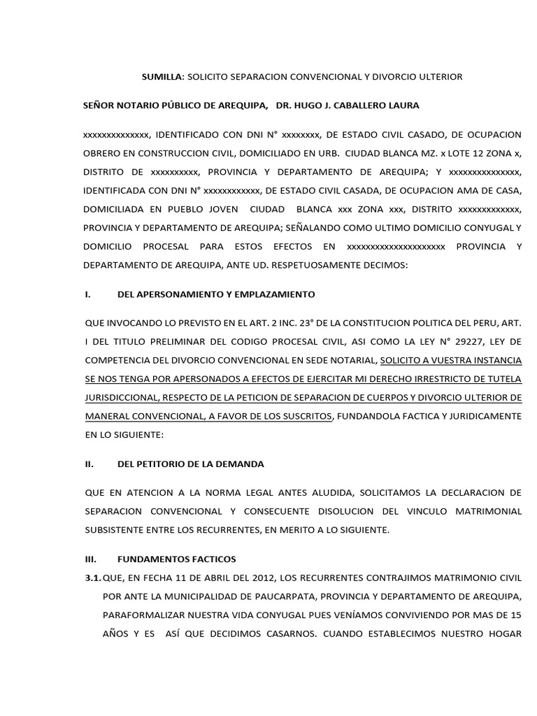 Solicitud de Separación y Divorcio Notarial | PDF | Divorcio | Familia
