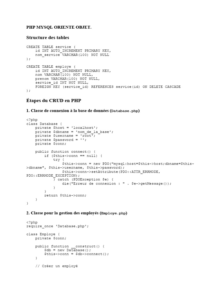 PHP CRUD avec MySQL et Entités | PDF | Data Model | Computer Data