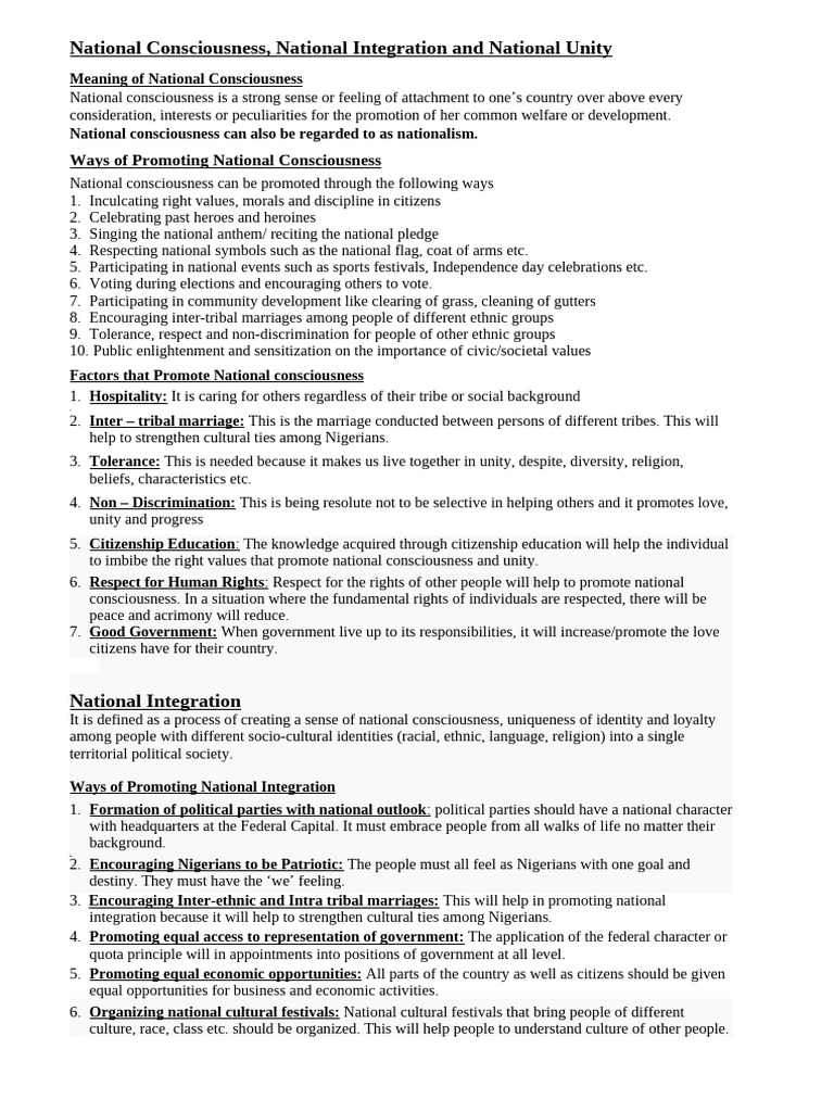 Promoting National Consciousness in Nigeria | PDF