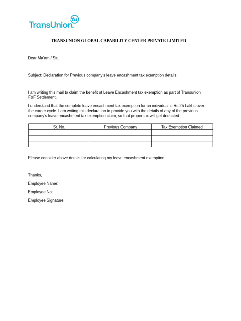 Leave Encashment Amount Declaration | PDF