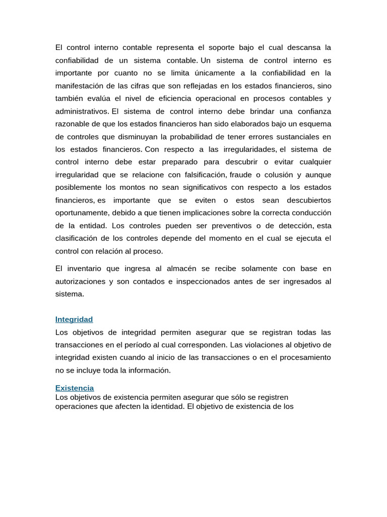El Control Interno Contable Representa El Soporte Bajo El Cual Descansa ...